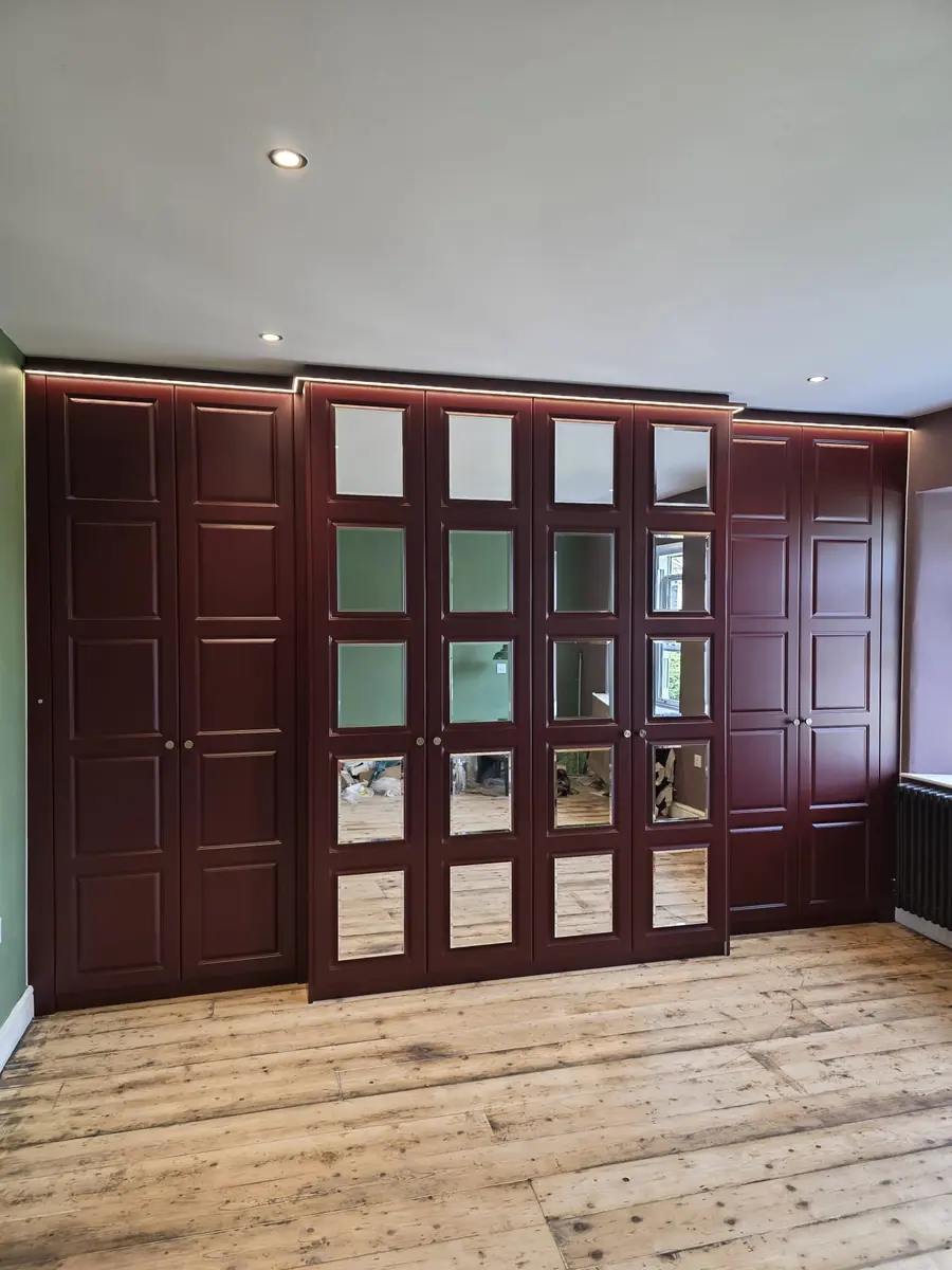 Burgundy wardrobe doors with mirror panes