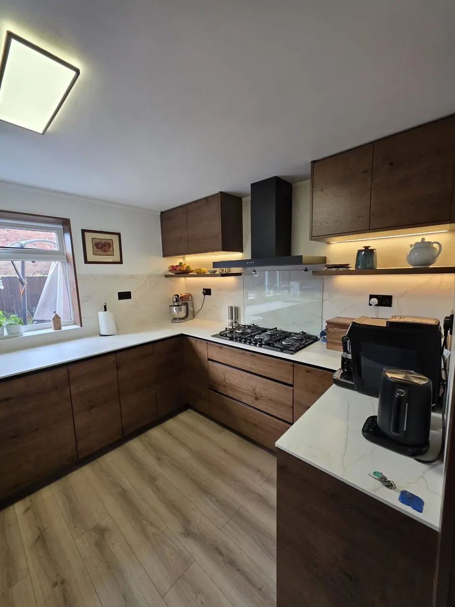 Oak kitchen with a black extractor